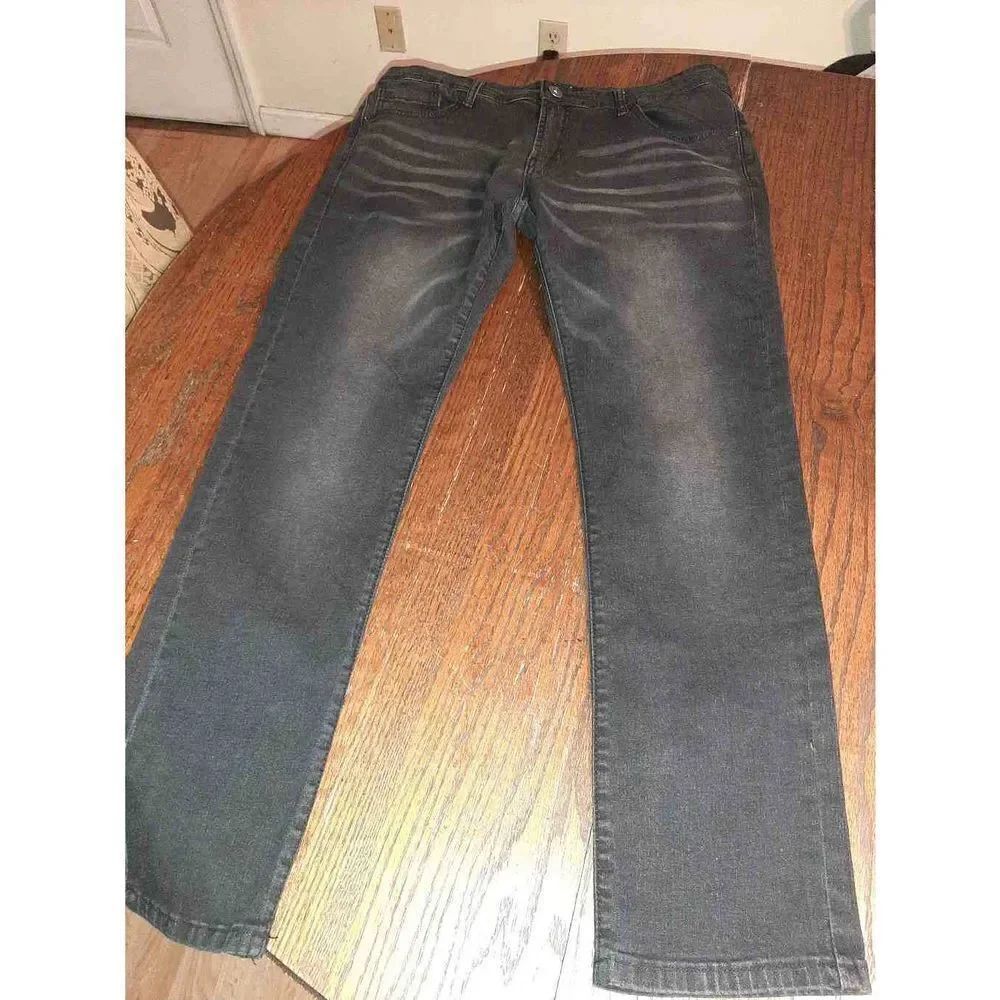 38" Waist California Vintage Straight Black Denim Blue Jeans